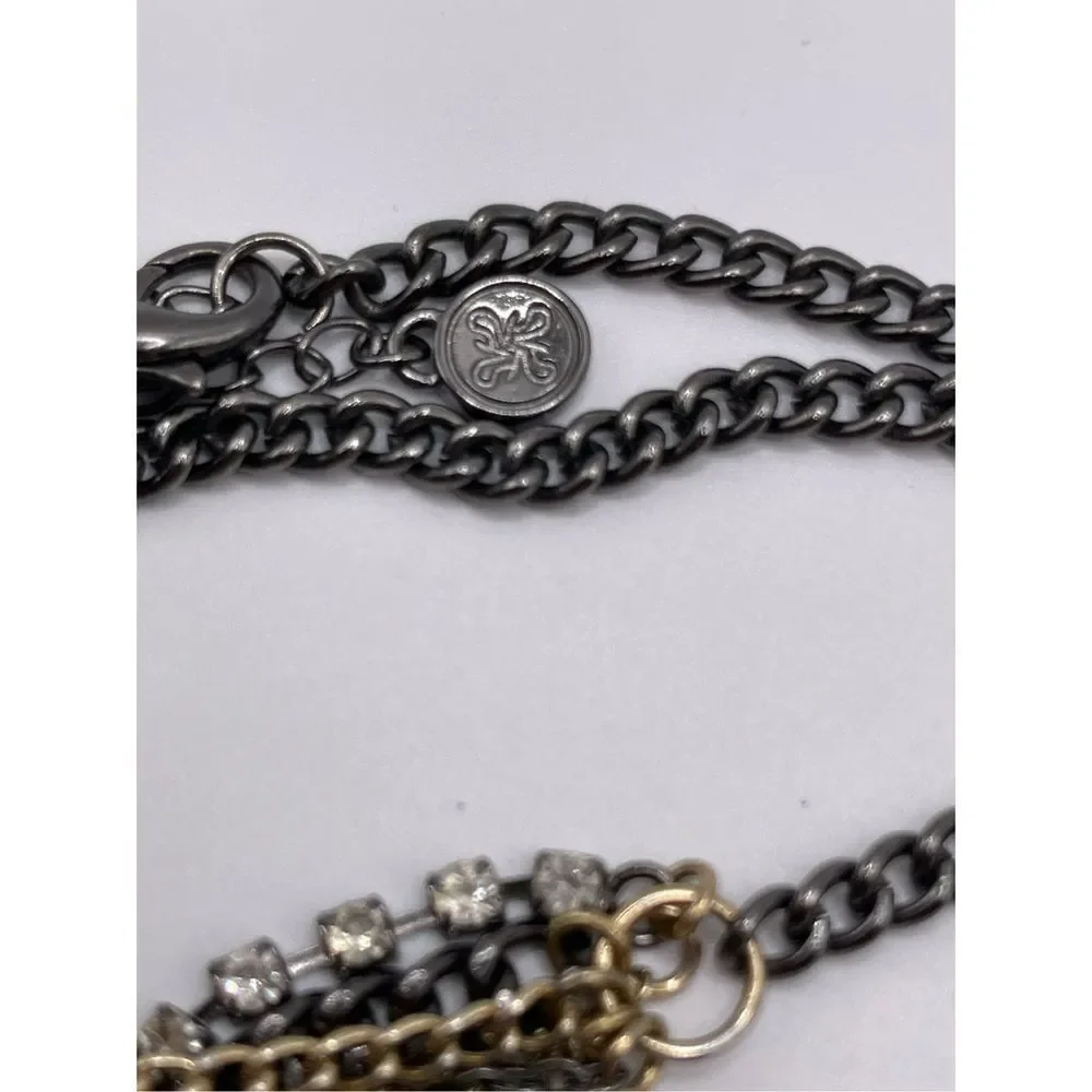 Multi chain multi strand necklace multi tone rhinestones